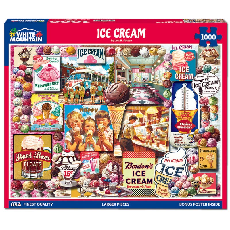 White Mountain Ice Cream Puzzle 1000 Piece Vintage Collage Jigsaw Puzzles for Adults - Image 2