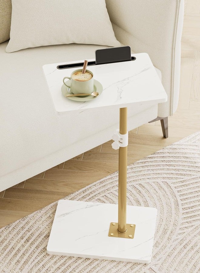 Masupu Sofa Arm Tray Table - 360° Swivel Height Adjustable End Table, Small Snack Side Table for Couch, C Shaped Table for Bed, Chair or TV Tray Table(Marble White and Gold) - Image 1