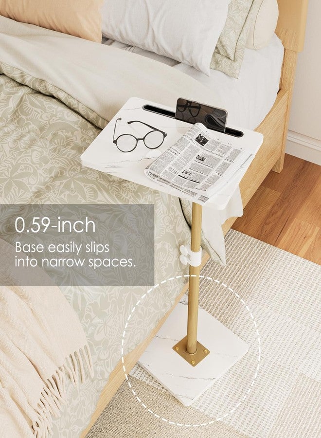 Masupu Sofa Arm Tray Table - 360° Swivel Height Adjustable End Table, Small Snack Side Table for Couch, C Shaped Table for Bed, Chair or TV Tray Table(Marble White and Gold) - Image 5