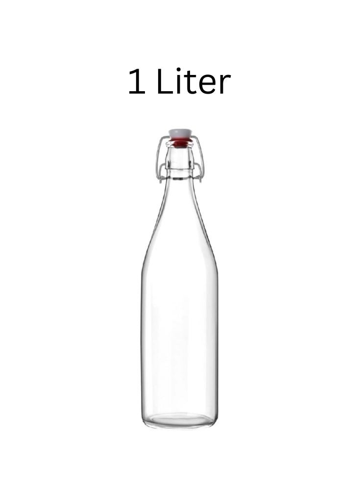 Glass Bottle with Flip Top Cap – 1 Liter Clear Beverage Jar
