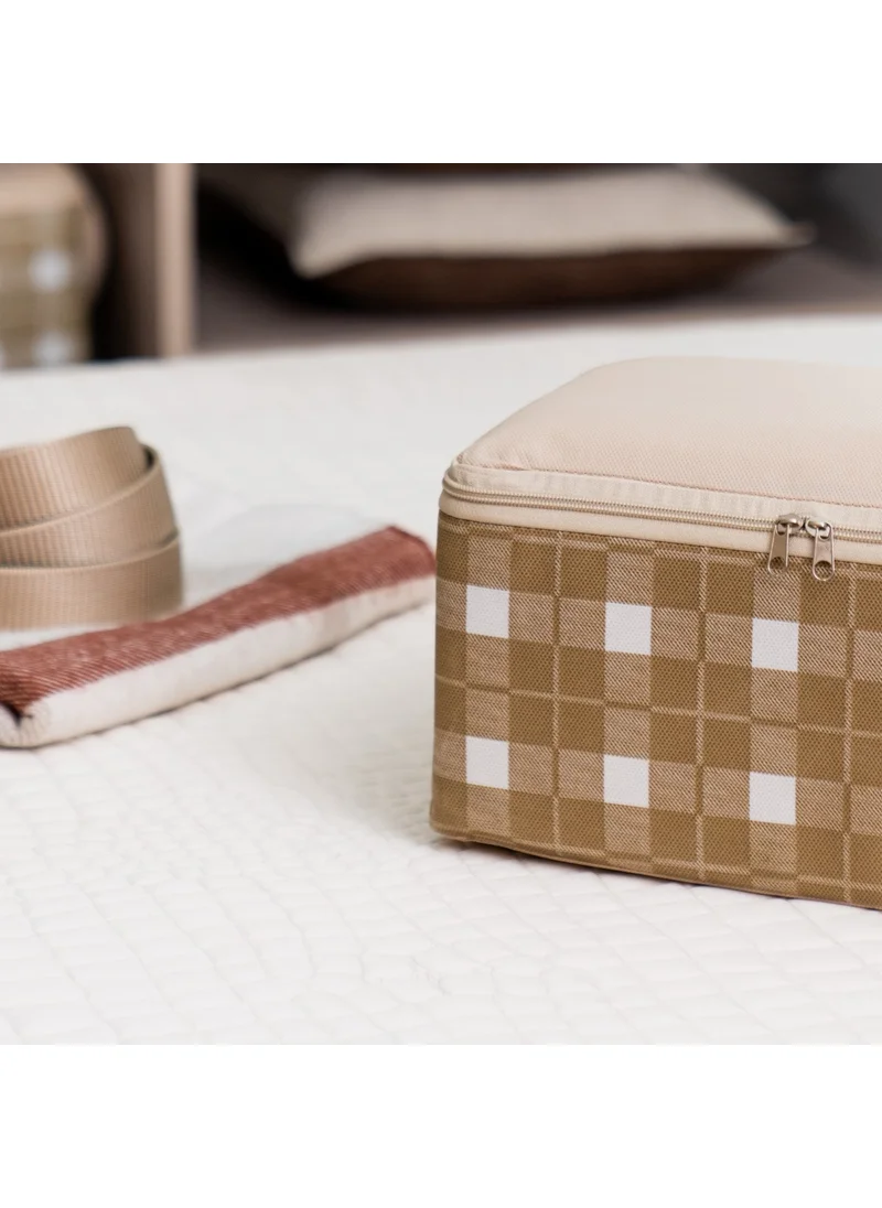 Nacarev 3 Pieces Small Size Square Patterned Plaid Gray Base Under Suitcase Suitcase Organizer Bag Set 30X20X15 cm