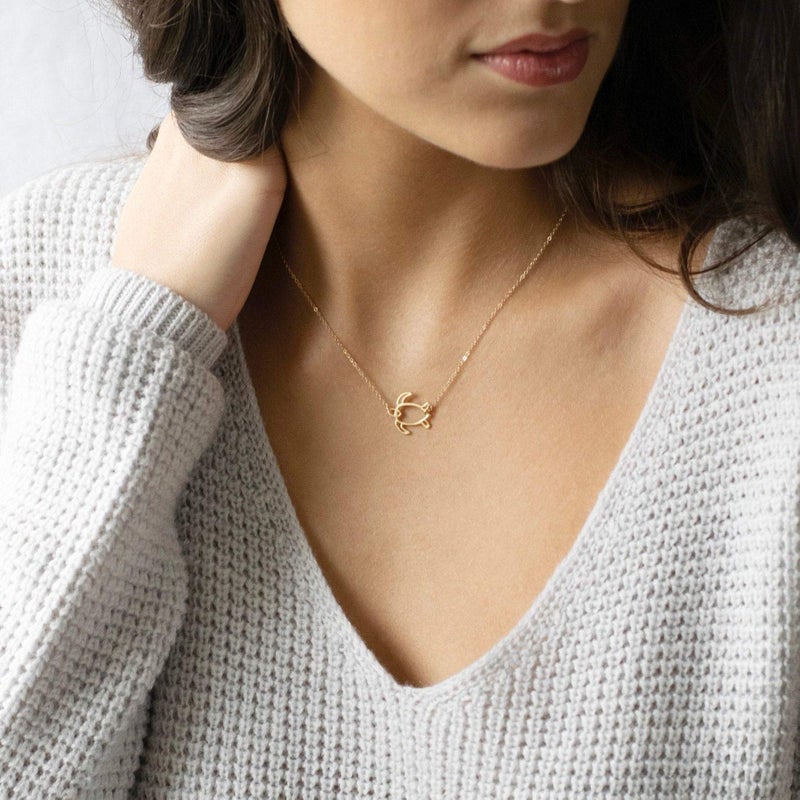 ميفيكو قلادة سلحفاة ذهبية أنيقة من ميفيكو للنساء، مطلية بالذهب عيار 14 قيراطًا، قلادة سلحفاة بحرية صغيرة لطيفة على شكل بوهو للفتيات المراهقات...، معدنية - Image 3