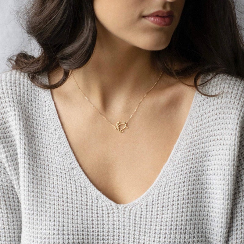 ميفيكو قلادة سلحفاة ذهبية أنيقة من ميفيكو للنساء، مطلية بالذهب عيار 14 قيراطًا، قلادة سلحفاة بحرية صغيرة لطيفة على شكل بوهو للفتيات المراهقات...، معدنية - Image 4