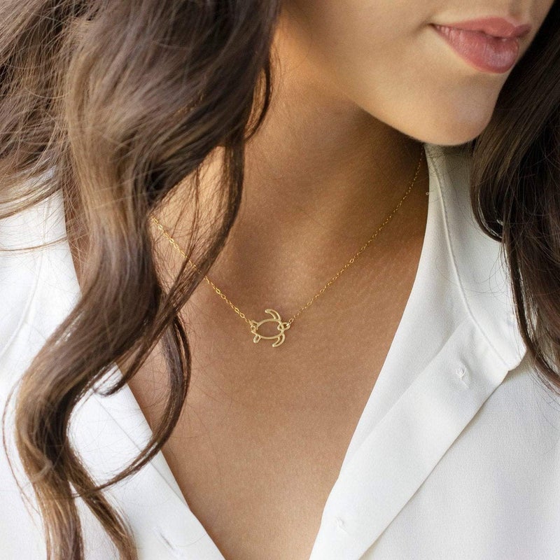 ميفيكو قلادة سلحفاة ذهبية أنيقة من ميفيكو للنساء، مطلية بالذهب عيار 14 قيراطًا، قلادة سلحفاة بحرية صغيرة لطيفة على شكل بوهو للفتيات المراهقات...، معدنية - Image 5