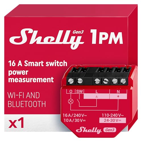 Shelly 1PM Gen3 WiFi Smart Relay Switch with Power Metering 1Channel 16A Home Automation Compatible with Alexa Google Home iOS Android App No Hub Wireless Lighting Control - Image 1