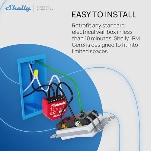 Shelly 1PM Gen3 WiFi Smart Relay Switch with Power Metering 1Channel 16A Home Automation Compatible with Alexa Google Home iOS Android App No Hub Wireless Lighting Control - Image 3
