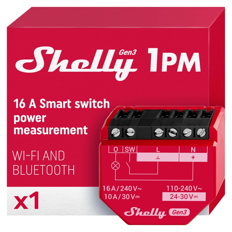 Shelly 1PM Gen3 WiFi Smart Relay Switch with Power Metering 1Channel 16A Home Automation Compatible with Alexa Google Home iOS Android App No Hub Wireless Lighting Control - Image 2
