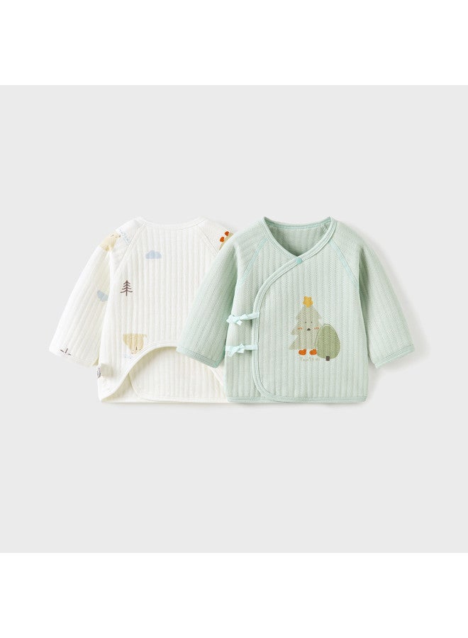 Tongtai Baby Kimono Half-back Top Winter Pure Cotton Warm Newborn Seamless Infant Monk Suit 2-piece Set - Image 2