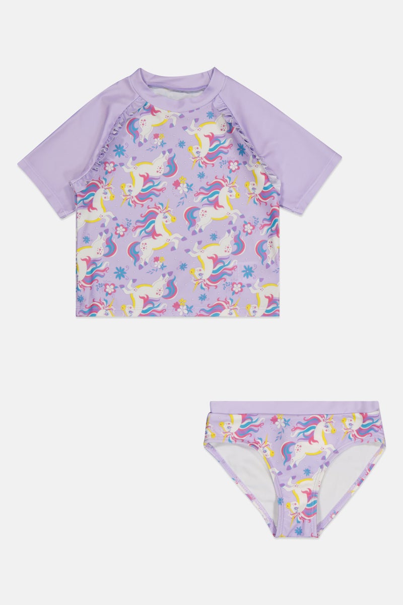 Soli Swim Kids Girl Allover Print Rush Guard And Bikini Bottom Set, Multicolor - Image 1