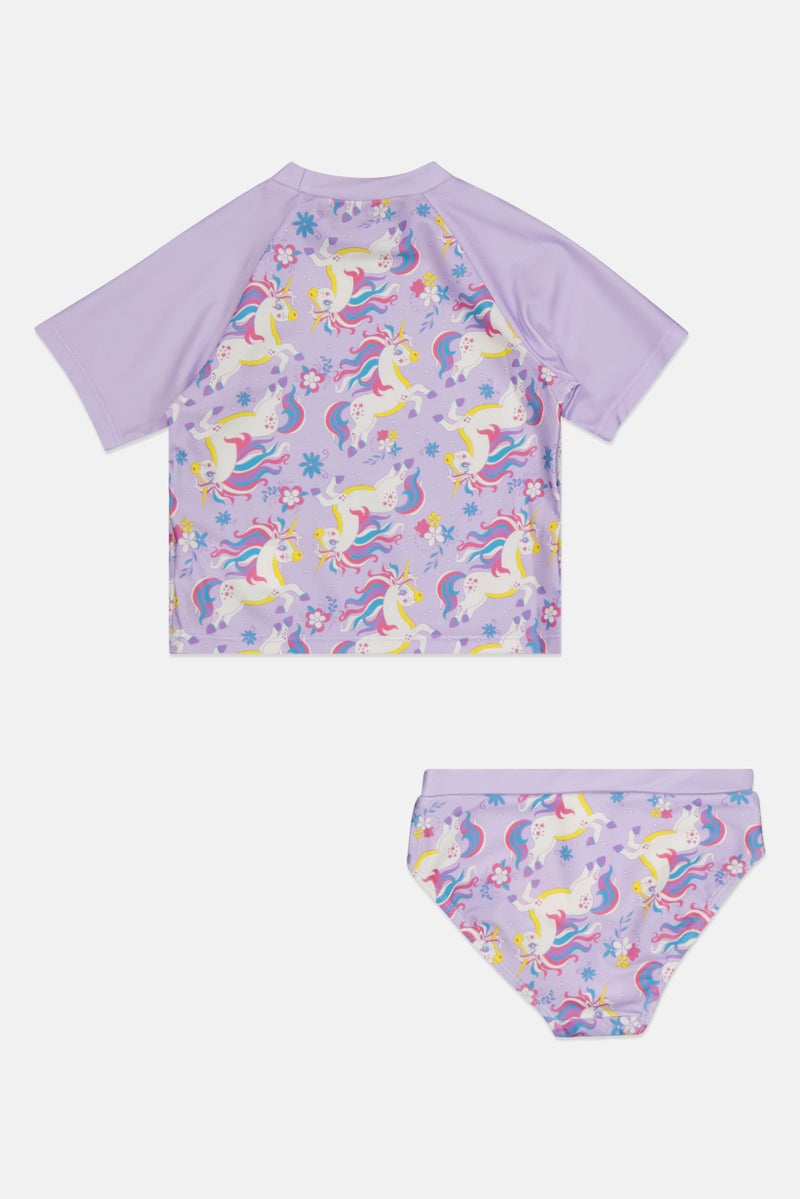 Soli Swim Kids Girl Allover Print Rush Guard And Bikini Bottom Set, Multicolor - Image 2