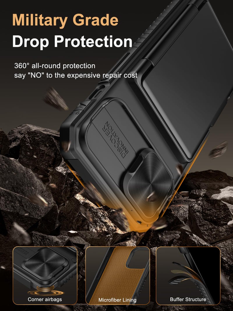 Vihibii for iPhone 15, iPhone 14, and iPhone 13 Case with Card Holder (4 Cards) [RFID Blocking] & Slide Camera Cover, Military Grade Drop Protection, Rugged Hard Back & TPU Silicone Phone Case, Black - Image 5