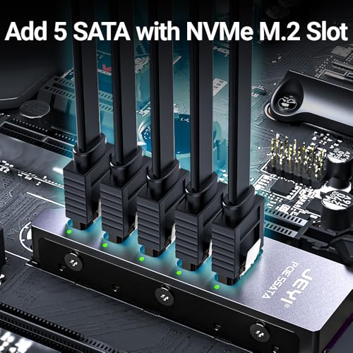 JEYI NVMe M.2 to Sata Adapter with Heatsink, Internal 5 Port Non-RAID SATA III 6GB/s M.2 NVMe Adapter Card for NAS Server Desktop PC Support SSD and HDD - Image 3