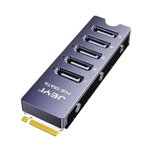 JEYI NVMe M.2 to Sata Adapter with Heatsink, Internal 5 Port Non-RAID SATA III 6GB/s M.2 NVMe Adapter Card for NAS Server Desktop PC Support SSD and HDD - Image 1