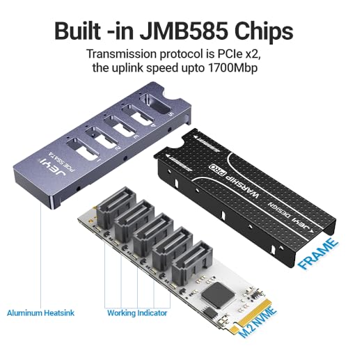 JEYI NVMe M.2 to Sata Adapter with Heatsink, Internal 5 Port Non-RAID SATA III 6GB/s M.2 NVMe Adapter Card for NAS Server Desktop PC Support SSD and HDD - Image 4