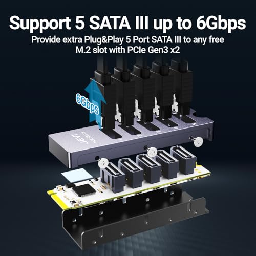 JEYI NVMe M.2 to Sata Adapter with Heatsink, Internal 5 Port Non-RAID SATA III 6GB/s M.2 NVMe Adapter Card for NAS Server Desktop PC Support SSD and HDD - Image 5