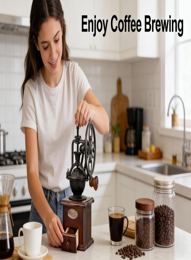 وان ليان مطحنة قهوة يدوية عتيقة الطراز، مطحنة قهوة يدوية بمقبض، مطحنة أسطوانية - Image 2