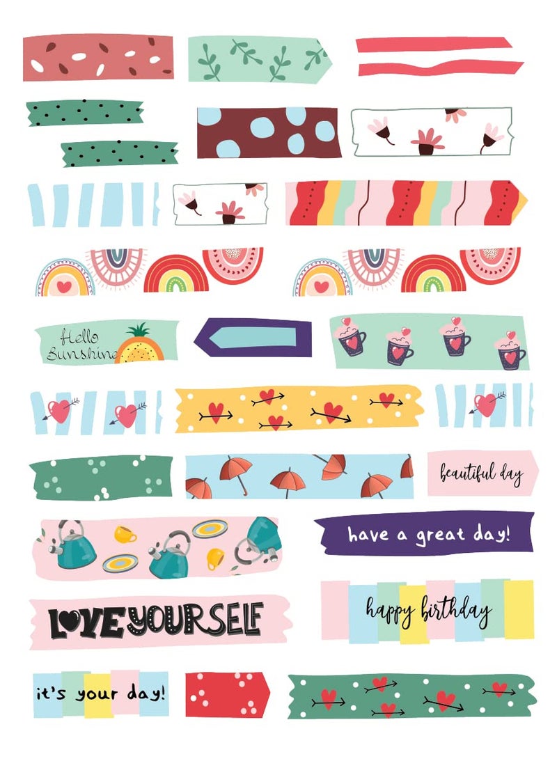 anujarusiya Paper Tape Scrapbook Stickers | Laminated & Self-Adhesive | 5 A5 Sheets with 121 Stickers | Perfect for Journaling, Gift Decoration & Attaching Photos or Mementos - Image 4