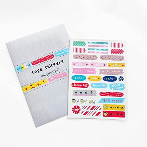 anujarusiya Paper Tape Scrapbook Stickers | Laminated & Self-Adhesive | 5 A5 Sheets with 121 Stickers | Perfect for Journaling, Gift Decoration & Attaching Photos or Mementos - Image 1