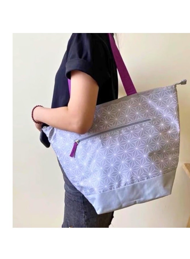 26L Large Insulated PVC Cooler Bag for Outdoor Food Storage, Portable Waterproof Thermal Lunch Bag for Work, Travel, and Camping (48 x 26 x 16 cm) (Grey and Purple) - Image 1