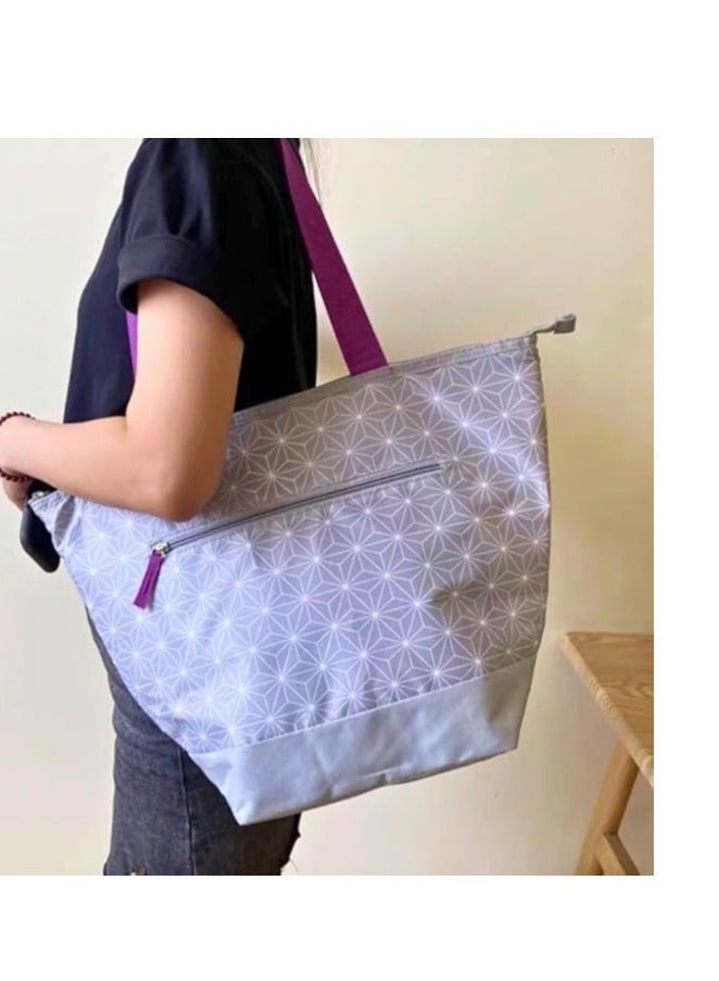 26L Large Insulated PVC Cooler Bag for Outdoor Food Storage, Portable Waterproof Thermal Lunch Bag for Work, Travel, and Camping (48 x 26 x 16 cm) (Grey and Purple) - Image 3