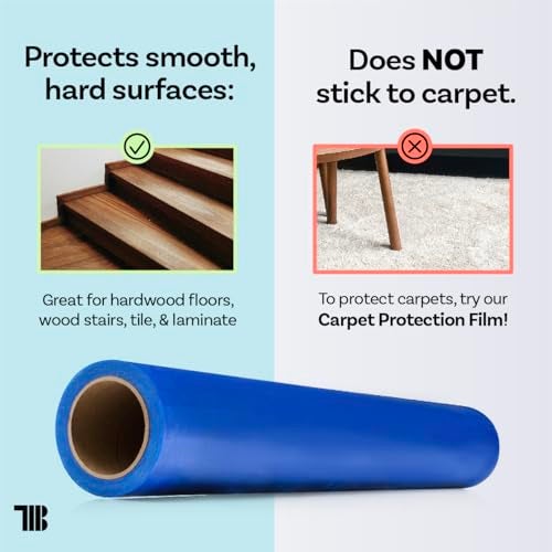TapeManBlue Floor Protection Film, 24 inch x 200' roll, Made in USA, Blue Self Adhesive Floor Protector for Moving and Construction, Temporary Covering for Protection of Hardwood, Tile, Other Hard Surfaces - Image 2