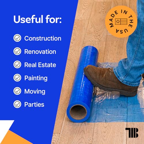 TapeManBlue Floor Protection Film, 24 inch x 200' roll, Made in USA, Blue Self Adhesive Floor Protector for Moving and Construction, Temporary Covering for Protection of Hardwood, Tile, Other Hard Surfaces - Image 5