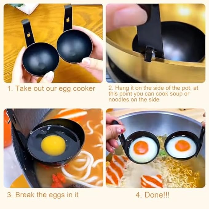 TERRIFI 2 Pcs Stainless Steel Egg Poachers With Hangable Design  Durable NonStick Egg Cookers For Easy Quick Breakfast  Perfect For Soft Boiled Eggs Reusable  Easy To Clean - Image 2