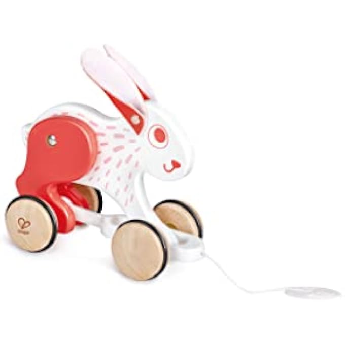 BUNNY PULL-ALONG WOODEN TOY FOR TODDLERS | MOVING HEAD & FEET WITH SMOOTH WHEELS | ENCOURAGES WALKING, FINE MOTOR SKILLS & ACTIVE PLAY | COLORFUL DESIGN, DURABLE, AGES 12+ MONTHS - Image 4