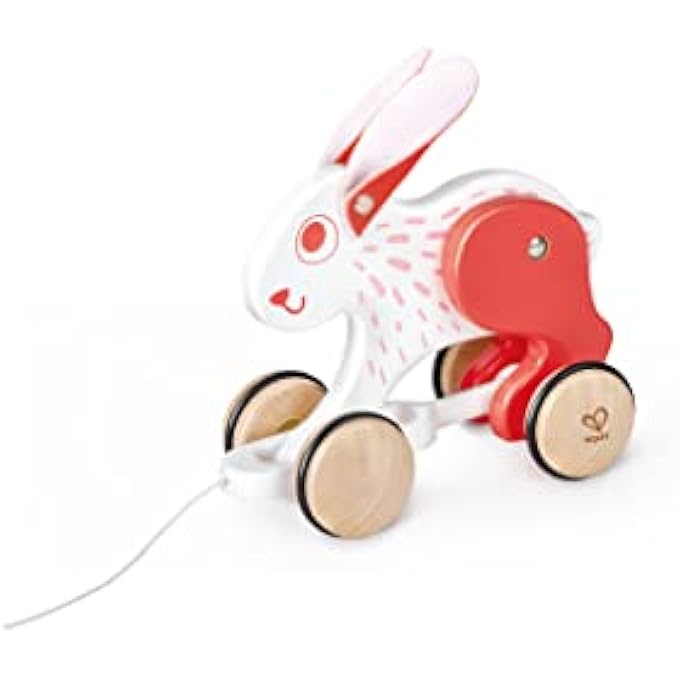 BUNNY PULL-ALONG WOODEN TOY FOR TODDLERS | MOVING HEAD & FEET WITH SMOOTH WHEELS | ENCOURAGES WALKING, FINE MOTOR SKILLS & ACTIVE PLAY | COLORFUL DESIGN, DURABLE, AGES 12+ MONTHS - Image 3