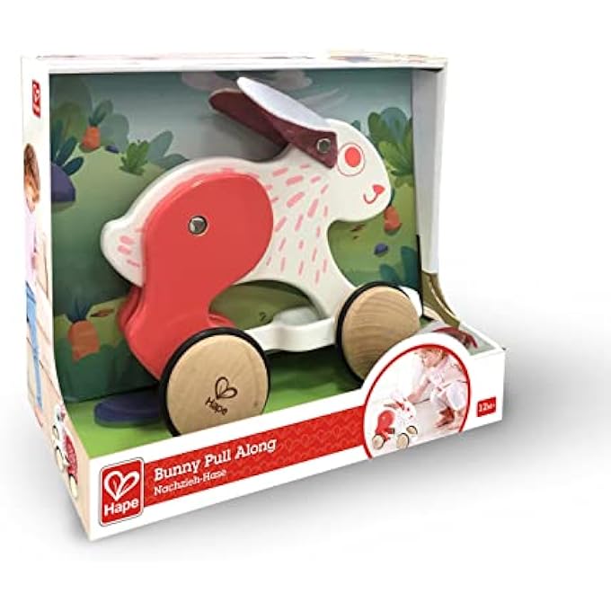 BUNNY PULL-ALONG WOODEN TOY FOR TODDLERS | MOVING HEAD & FEET WITH SMOOTH WHEELS | ENCOURAGES WALKING, FINE MOTOR SKILLS & ACTIVE PLAY | COLORFUL DESIGN, DURABLE, AGES 12+ MONTHS - Image 5