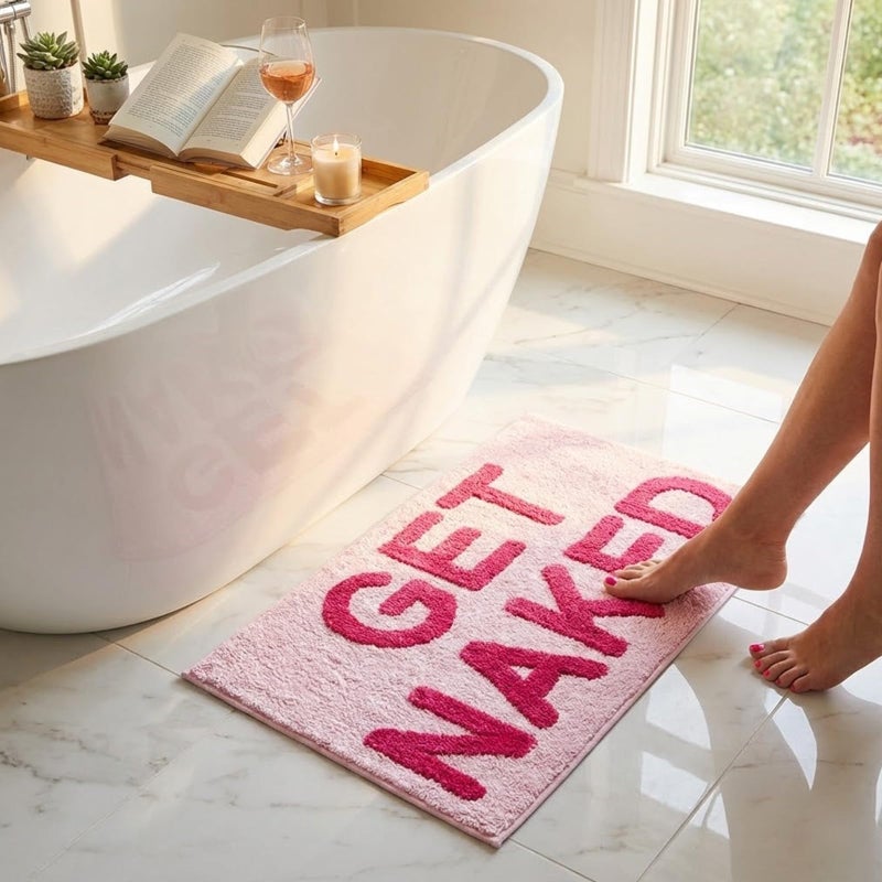 BOVEU Get Naked Bath Mat - 17" x 24" Absorbent Soft Hot Pink Bath Rug, Machine Washable Non Slip Shower Rug for Bathroom - Image 2