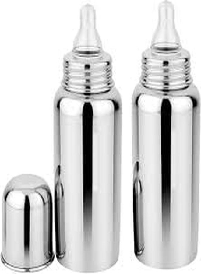 Miracle Moms Smooth Transition Anti-Colic Bottle 304 grade Stainless Steel Milk Bottles with Nipple for Your Newborn Baby/Toddlers/Infants for Drinks/ Milk/ Water /BPA-Free Sipper Nipple (Pack of 2) 240 ML - Image 1