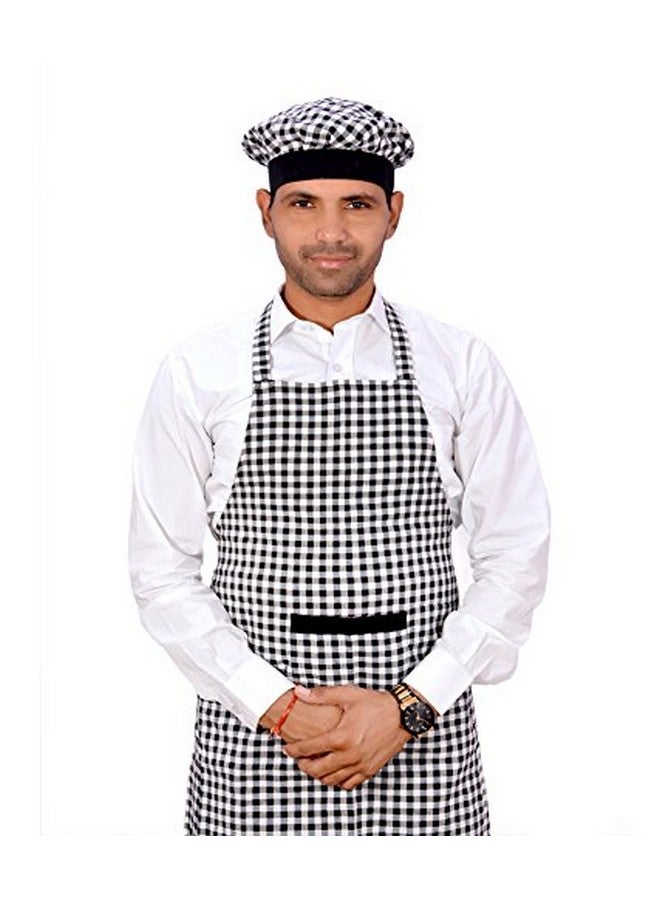 Switchon مئزر مطبخ قطن Switchon مع قبعة باللونين الأسود والأبيض المربعات - Image 1