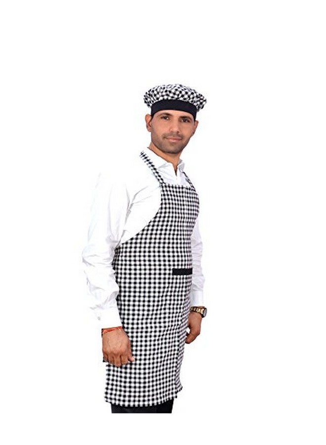 Switchon مئزر مطبخ قطن Switchon مع قبعة باللونين الأسود والأبيض المربعات - Image 3