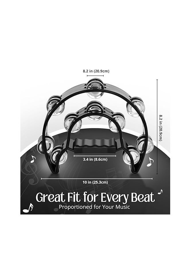 Megarya MegaryaTambourine Metal Half Moon Musical Instruments Double Row Metal Jingles Hand Held Instruments Percussion with Ergonomic Handle Grip, Tambourines for Adults Church, Black  - Image 2
