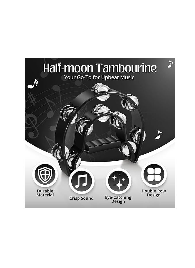 Megarya MegaryaTambourine Metal Half Moon Musical Instruments Double Row Metal Jingles Hand Held Instruments Percussion with Ergonomic Handle Grip, Tambourines for Adults Church, Black  - Image 4