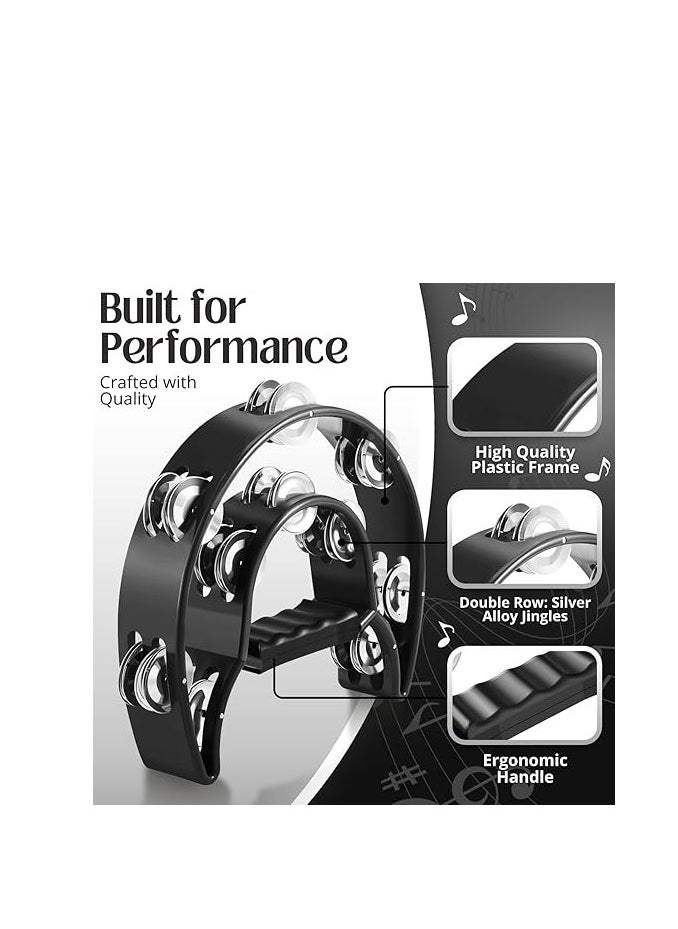 Megarya MegaryaTambourine Metal Half Moon Musical Instruments Double Row Metal Jingles Hand Held Instruments Percussion with Ergonomic Handle Grip, Tambourines for Adults Church, Black  - Image 5
