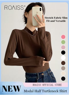 roaiss Women Mock Neck Base Layer Top Solid Color Design Slim Fit Versatile Long Sleeve Women T-Shirt Skin Friendly Fabric Comfortable and Breathable Flattering for All Body Types Ideal for Work and School  - Image 1