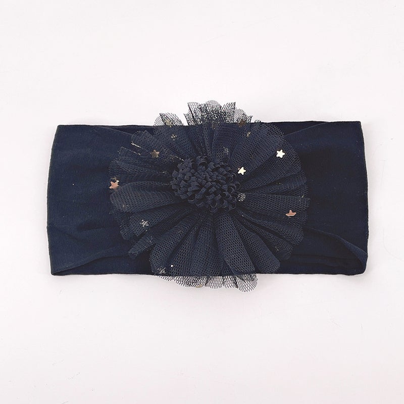 Loquat 2022 European and American New Style Mesh Star Flower Hairband Baby Nylon Headband Babyhead Black