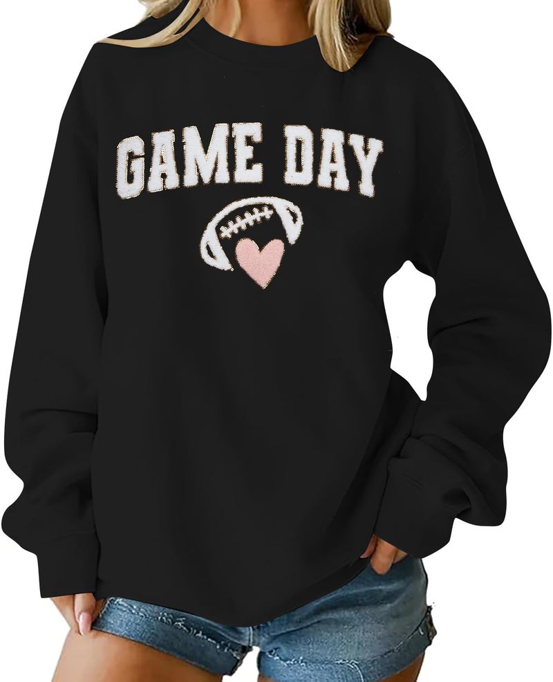 MYHALF Game Day Sweatshirt Football Shirts: Women Gameday Sequin Outfits Football Fan Game Day Shirt Long Sleeve Casual Tops Black B - Image 2