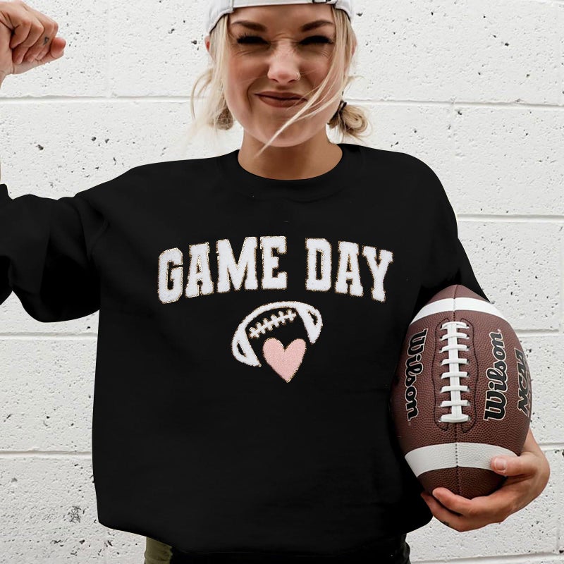 MYHALF Game Day Sweatshirt Football Shirts: Women Gameday Sequin Outfits Football Fan Game Day Shirt Long Sleeve Casual Tops Black B - Image 5