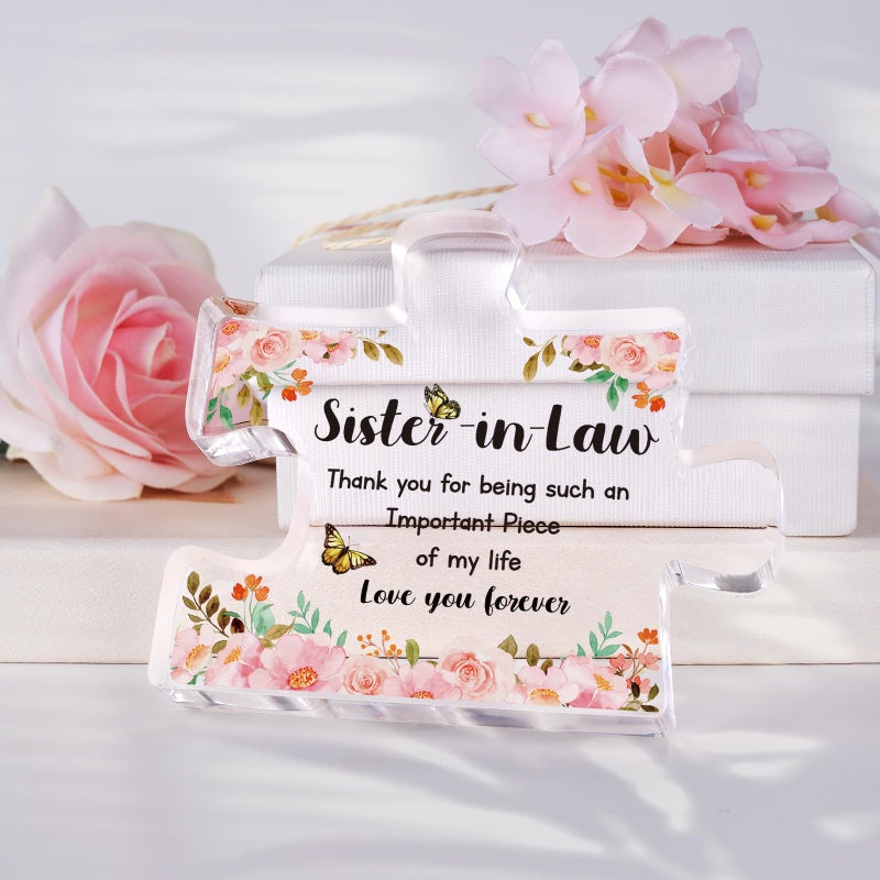 Buioata Sister in Law Gifts - Delicate Sister in Law Birthday Gifts-Engraved Acrylic Puzzle Piece 3.9x3.3-Thanksgiving New Year Birthday Gifts for Sister in Law  Ideas - Image 2