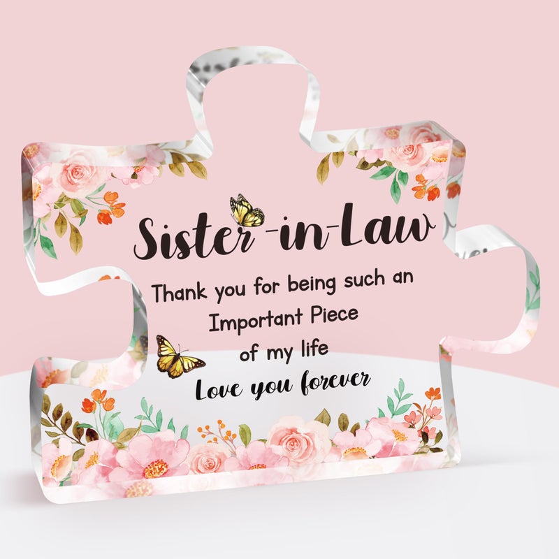 Buioata Sister in Law Gifts - Delicate Sister in Law Birthday Gifts-Engraved Acrylic Puzzle Piece 3.9x3.3-Thanksgiving New Year Birthday Gifts for Sister in Law  Ideas - Image 1
