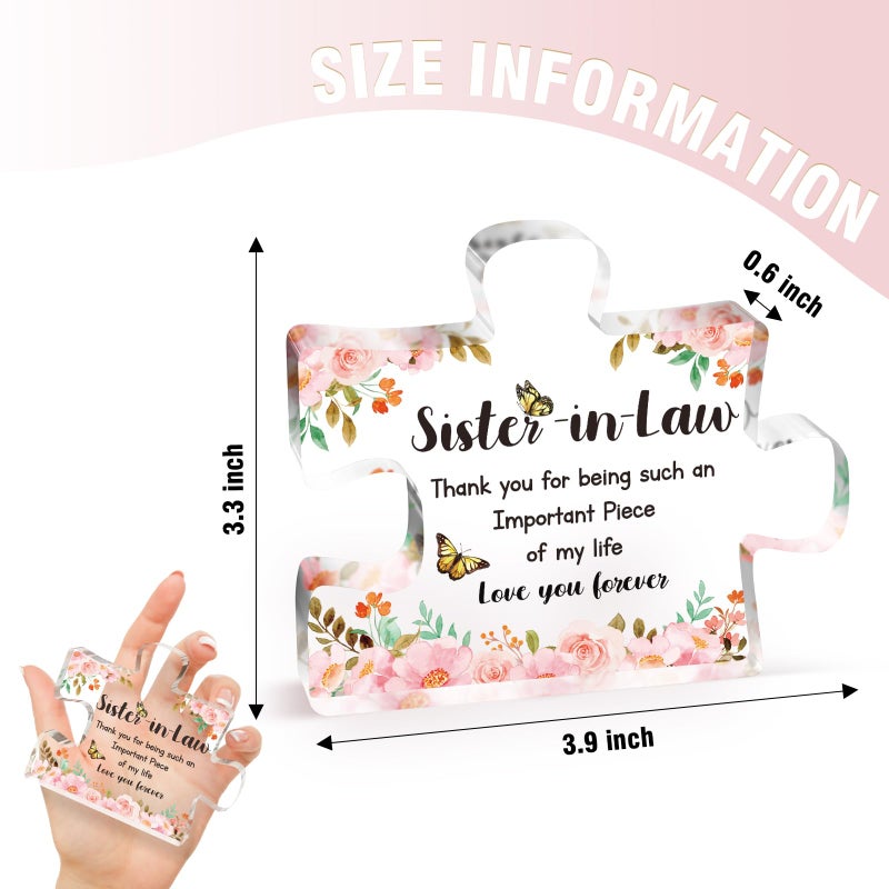 Buioata Sister in Law Gifts - Delicate Sister in Law Birthday Gifts-Engraved Acrylic Puzzle Piece 3.9x3.3-Thanksgiving New Year Birthday Gifts for Sister in Law  Ideas - Image 3