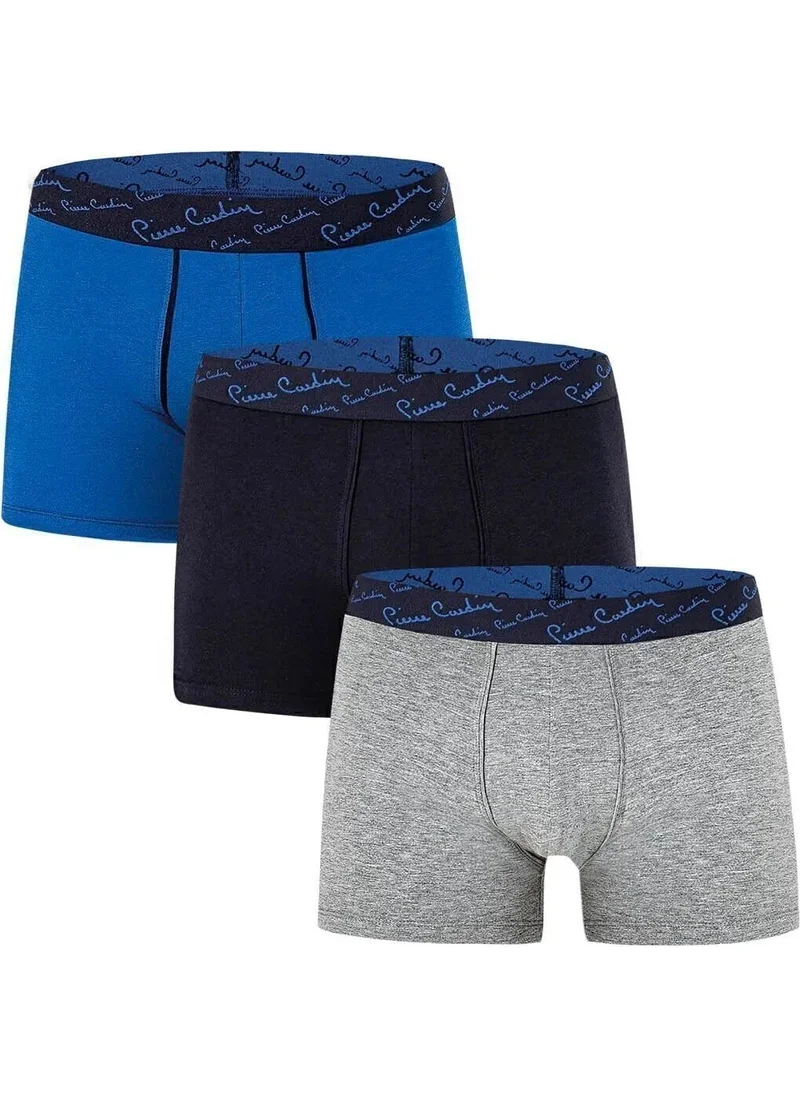 pierre cardin Men's Cotton Saxe-Navy Blue-Grey 3-Piece Boxer