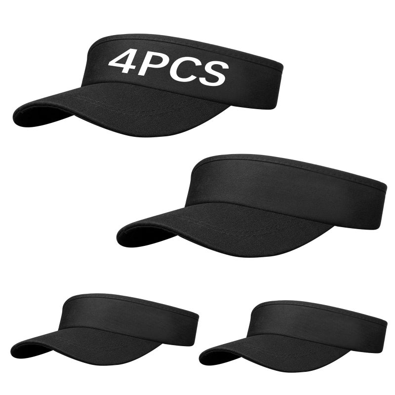 DASSNANE 4 PCS Cotton Black Visors,Adjustable Empty Top Hat,Golf Cap Sport Sun Visor Hats, Athletic Visor Caps for Women and Men Summer Outdoor Anti Ultraviolet for Beach Tennis Baseball - Image 1