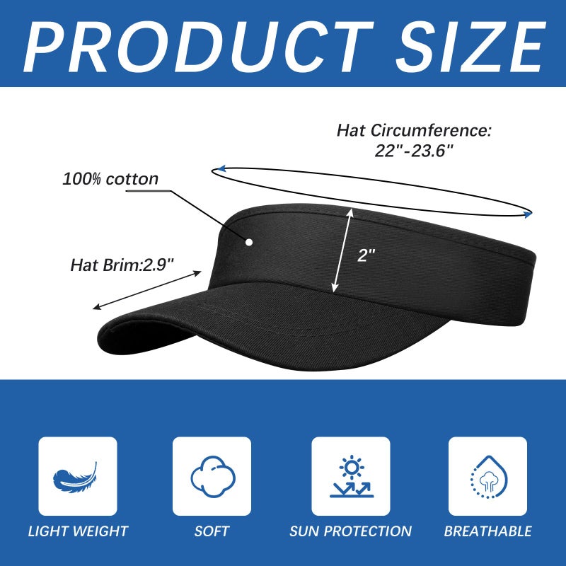 DASSNANE 4 PCS Cotton Black Visors,Adjustable Empty Top Hat,Golf Cap Sport Sun Visor Hats, Athletic Visor Caps for Women and Men Summer Outdoor Anti Ultraviolet for Beach Tennis Baseball - Image 2