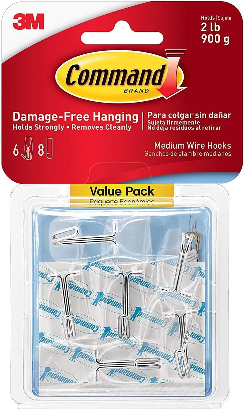 Command Wire Toggle Hook Value Pack B6X5, Medium, Clear, 24-Hooks