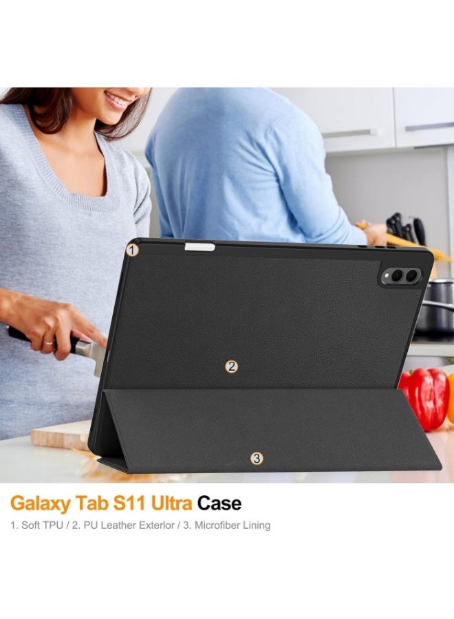 DUSALA Case for Samsung Galaxy Tab S11 Ultra with S Pen Holder, Soft TPU Tri-Fold Stand Protective Tablet Cover, Auto Wake/Sleep for Tab S11 Ultra 14.6 inches - Image 5