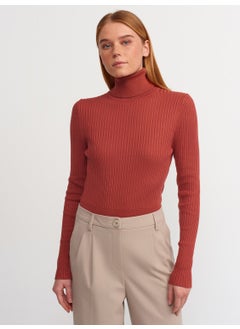 Dilvin 1297 Turtleneck Ribbed Basic Sweater-Terra  - Image 1